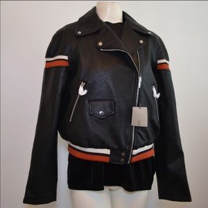 Zara faux leather varsity moto jacket